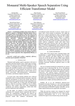 Monaural Multi-Speaker Speech Separation Using Efficient Transformer
  Model