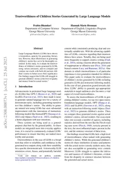 Trustworthiness of Children Stories Generated by Large Language Models