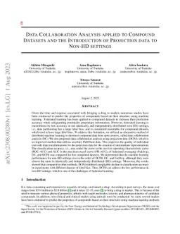 Data Collaboration Analysis applied to Compound Datasets and the
  Introduction of Projection data to Non-IID settings
