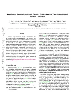 Deep Image Harmonization with Globally Guided Feature Transformation and
  Relation Distillation
