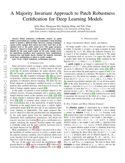 A Majority Invariant Approach to Patch Robustness Certification for Deep
  Learning Models