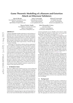 Game Theoretic Modelling of a Ransom and Extortion Attack on Ethereum
  Validators