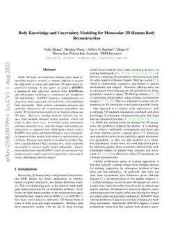 Body Knowledge and Uncertainty Modeling for Monocular 3D Human Body
  Reconstruction