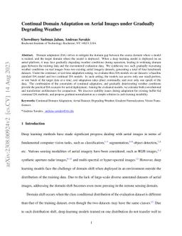 Continual Domain Adaptation on Aerial Images under Gradually Degrading
  Weather