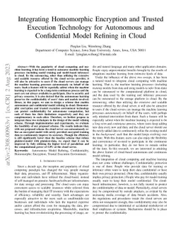 Integrating Homomorphic Encryption and Trusted Execution Technology for
  Autonomous and Confidential Model Refining in Cloud