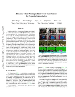 Dynamic Token Pruning in Plain Vision Transformers for Semantic
  Segmentation