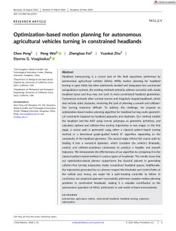 Optimization-Based Motion Planning for Autonomous Agricultural Vehicles
  Turning in Constrained Headlands