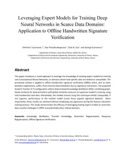 Leveraging Expert Models for Training Deep Neural Networks in Scarce
  Data Domains: Application to Offline Handwritten Signature Verification