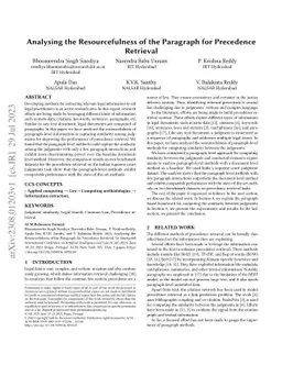 Analysing the Resourcefulness of the Paragraph for Precedence Retrieval
