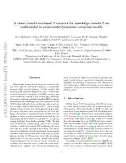 A vision transformer-based framework for knowledge transfer from
  multi-modal to mono-modal lymphoma subtyping models