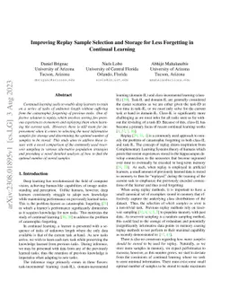 Improving Replay Sample Selection and Storage for Less Forgetting in
  Continual Learning