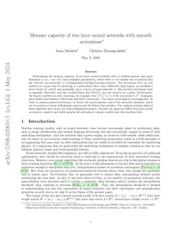 Memory capacity of two layer neural networks with smooth activations