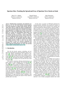 Specious Sites: Tracking the Spread and Sway of Spurious News Stories at
  Scale