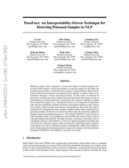 ParaFuzz: An Interpretability-Driven Technique for Detecting Poisoned
  Samples in NLP
