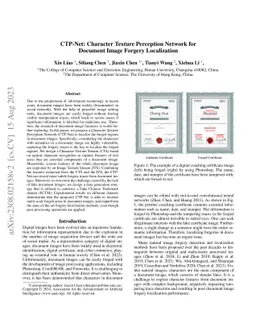 CTP-Net: Character Texture Perception Network for Document Image Forgery
  Localization