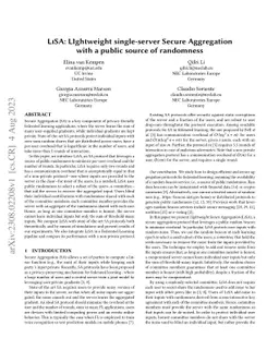 LISA: LIghtweight single-server Secure Aggregation with a public source
  of randomness