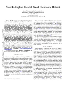 Sinhala-English Parallel Word Dictionary Dataset