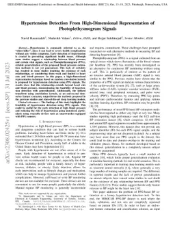 Hypertension Detection From High-Dimensional Representation of
  Photoplethysmogram Signals