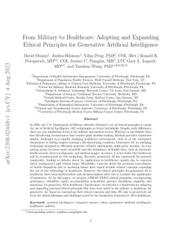 From Military to Healthcare: Adopting and Expanding Ethical Principles
  for Generative Artificial Intelligence