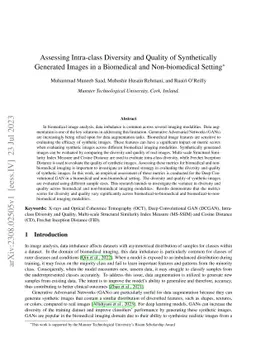 Assessing Intra-class Diversity and Quality of Synthetically Generated
  Images in a Biomedical and Non-biomedical Setting