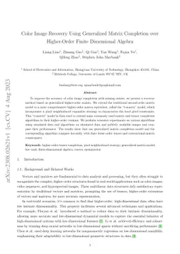 Color Image Recovery Using Generalized Matrix Completion over
  Higher-Order Finite Dimensional Algebra