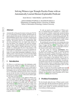 Solving Witness-type Triangle Puzzles Faster with an Automatically
  Learned Human-Explainable Predicate