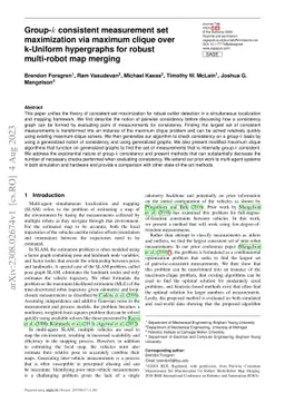 Group-$k$ consistent measurement set maximization via maximum clique
  over k-Uniform hypergraphs for robust multi-robot map merging