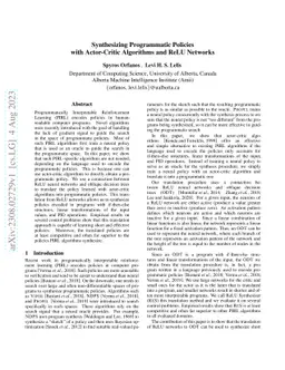 Synthesizing Programmatic Policies with Actor-Critic Algorithms and ReLU
  Networks