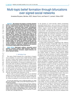 Multi-topic belief formation through bifurcations over signed social
  networks