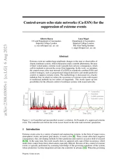 Control-aware echo state networks (Ca-ESN) for the suppression of
  extreme events