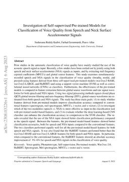 Investigation of Self-supervised Pre-trained Models for Classification
  of Voice Quality from Speech and Neck Surface Accelerometer Signals