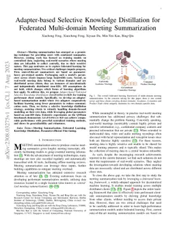Adapter-based Selective Knowledge Distillation for Federated
  Multi-domain Meeting Summarization