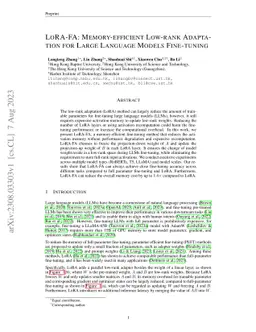 LoRA-FA: Memory-efficient Low-rank Adaptation for Large Language Models
  Fine-tuning