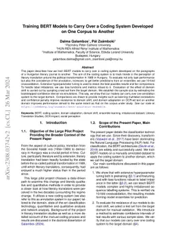 Training BERT Models to Carry Over a Coding System Developed on One
  Corpus to Another