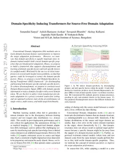 Domain-Specificity Inducing Transformers for Source-Free Domain
  Adaptation