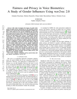 Fairness and Privacy in Voice Biometrics:A Study of Gender Influences
  Using wav2vec 2.0