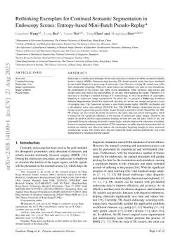 Rethinking Exemplars for Continual Semantic Segmentation in Endoscopy
  Scenes: Entropy-based Mini-Batch Pseudo-Replay