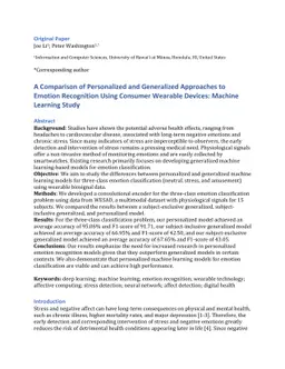A Comparison of Personalized and Generalized Approaches to Emotion
  Recognition Using Consumer Wearable Devices: Machine Learning Study