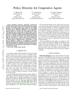Policy Diversity for Cooperative Agents