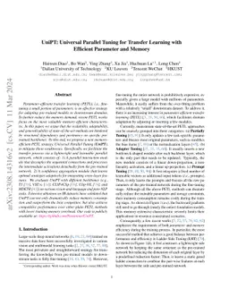 UniPT: Universal Parallel Tuning for Transfer Learning with Efficient
  Parameter and Memory