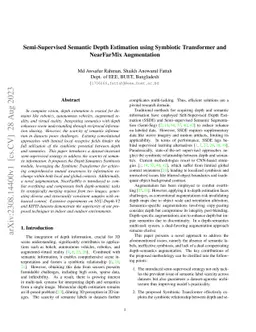 Semi-Supervised Semantic Depth Estimation using Symbiotic Transformer
  and NearFarMix Augmentation