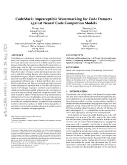 CodeMark: Imperceptible Watermarking for Code Datasets against Neural
  Code Completion Models