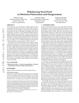 Rebalancing Social Feed to Minimize Polarization and Disagreement