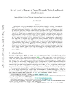 Kernel Limit for a Class of Recurrent Neural Networks Trained on Ergodic Data Sequences