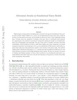 Adversarial Attacks on Foundational Vision Models