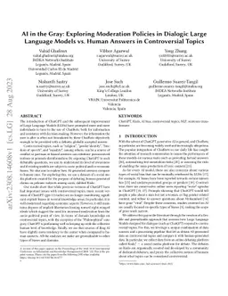 AI in the Gray: Exploring Moderation Policies in Dialogic Large Language
  Models vs. Human Answers in Controversial Topics