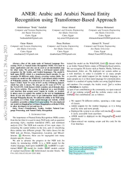 ANER: Arabic and Arabizi Named Entity Recognition using
  Transformer-Based Approach