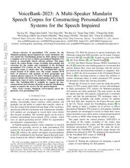 VoiceBank-2023: A Multi-Speaker Mandarin Speech Corpus for Constructing
  Personalized TTS Systems for the Speech Impaired