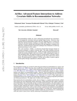 Ad-Rec: Advanced Feature Interactions to Address Covariate-Shifts in
  Recommendation Networks