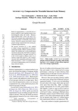 MEMORY-VQ: Compression for Tractable Internet-Scale Memory